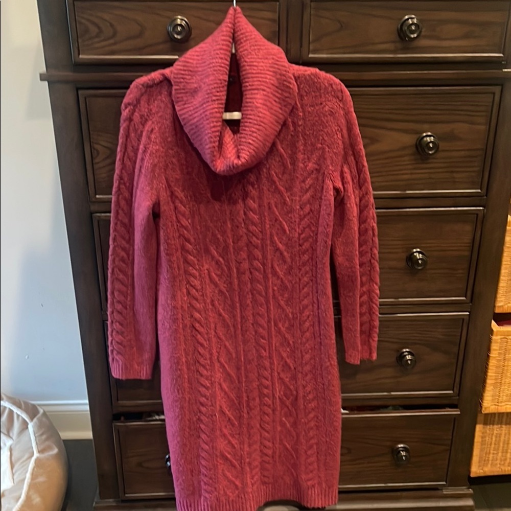 Talbots Maroon Cable Knit Sweater Dress